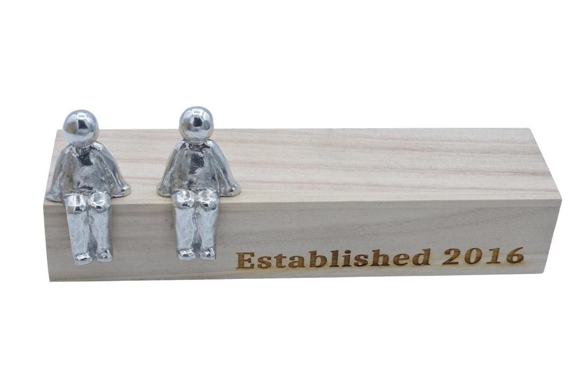 Established Family box - Tin sculpture figures with a wooden box inscribed with Established 2016, or year of your choice