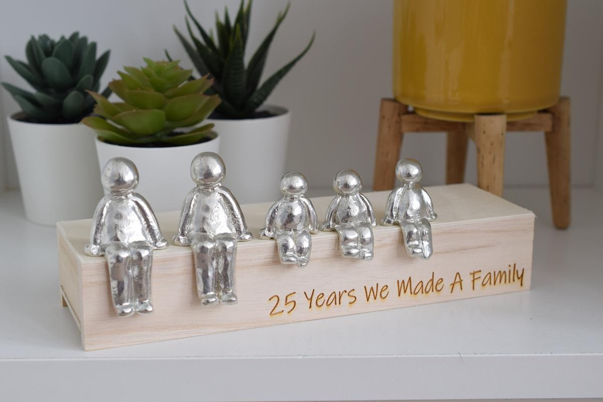 25 Years We Made a Family Sculpture Figurines - 25th Anniversary | Years 1 to 30 Available | Wooden Box Size & Grain Will Vary