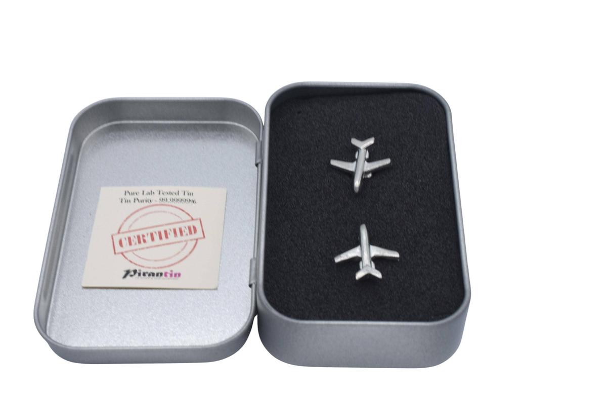 Tin Airplane Cufflinks – 10th Wedding Anniversary Gift | Handmade in Cornwall