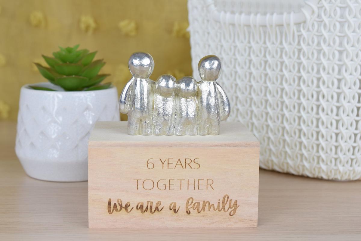 6th Anniversary Gift for Couples | '6 Years Together' Personalised Tin Family Sculpture | Iron Anniversary Keepsake, Handmade UK