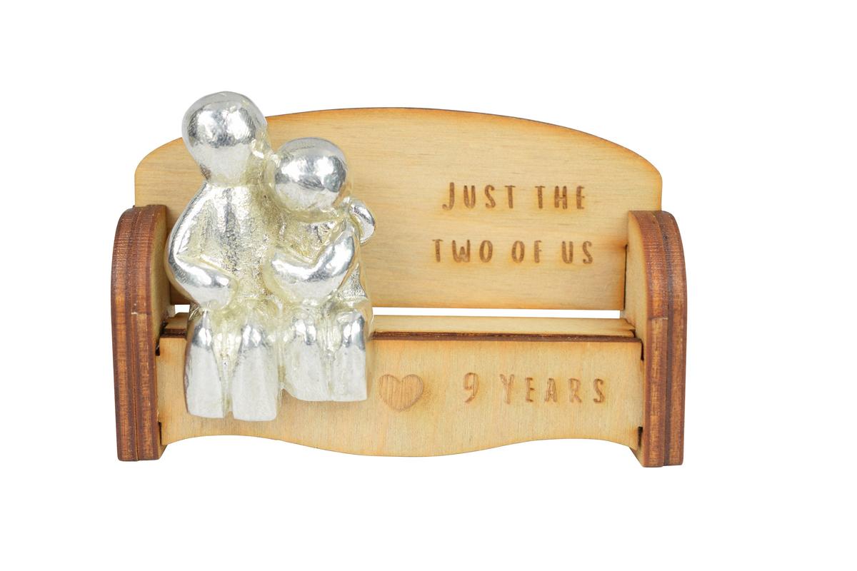 Cuddling Couple Wooden Bench - 9 Year Anniversary Gift