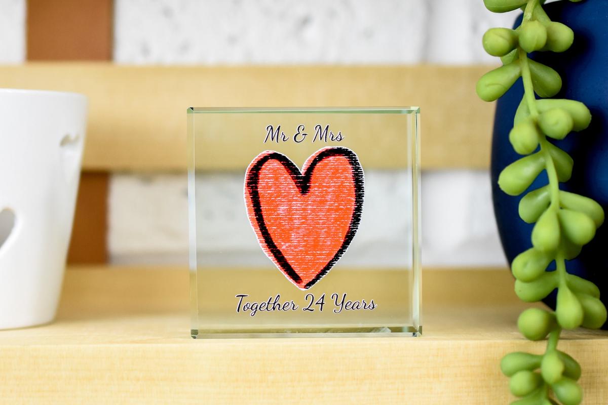 24th Year Anniversary Glass Trophy For Husband Or Wife