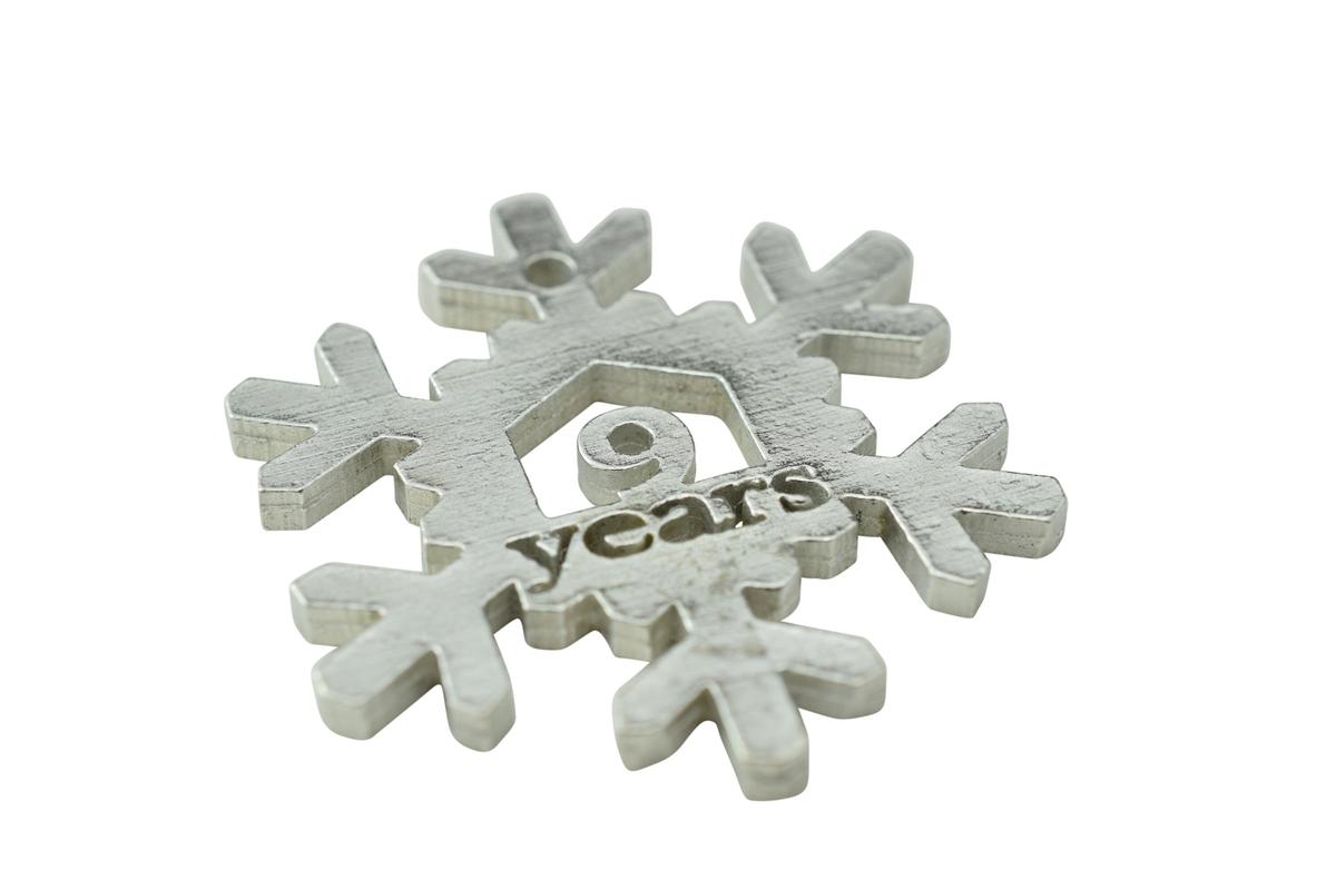 9 Year Cut Out Metal Snowflake Christmas Tree Hanging Decoration - 9th Wedding Anniversary