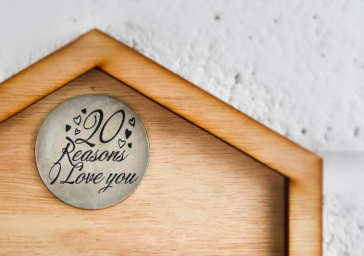 20th Anniversary 20 Reasons I Love You Wooden Wall Frame - Full Colour Love Tokens