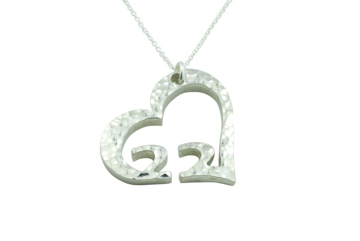 22nd Anniversary Beaten Heart Pendant with Sterling Silver Chain