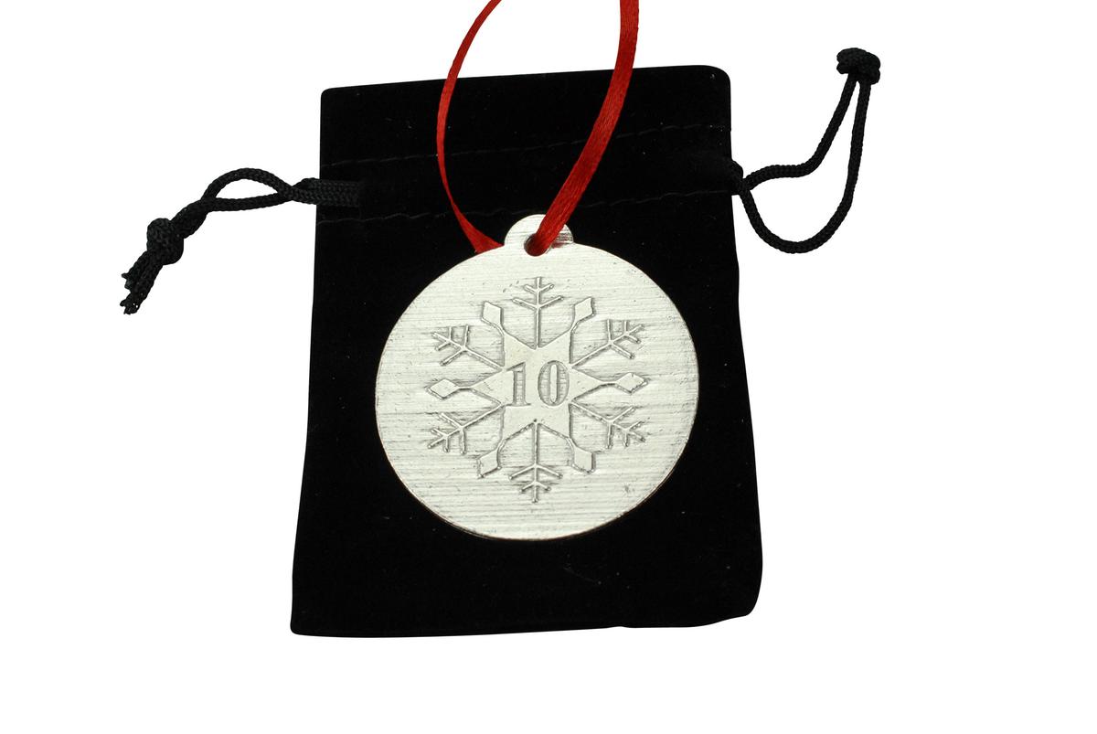 10th Christmas Snowflake Metal Decoration - 10th Anniversary Idea