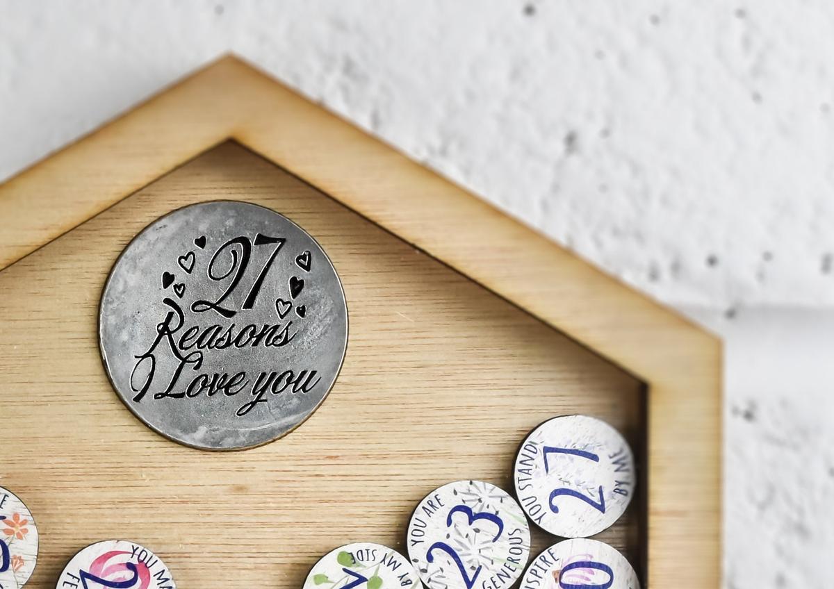27th Anniversary 27 Reasons I Love You Wooden Wall Frame - Full Colour Love Tokens