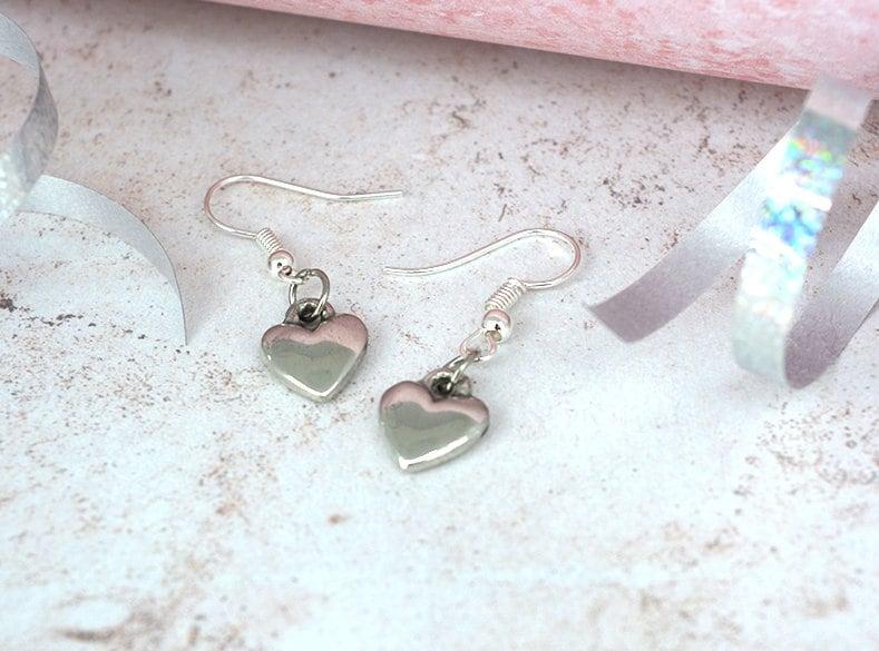10th Anniversary Tin Heart Earrings – Classic Heart Jewellery, Traditional 10 Year Gift for Wife, Timeless Gift for Any Occasion