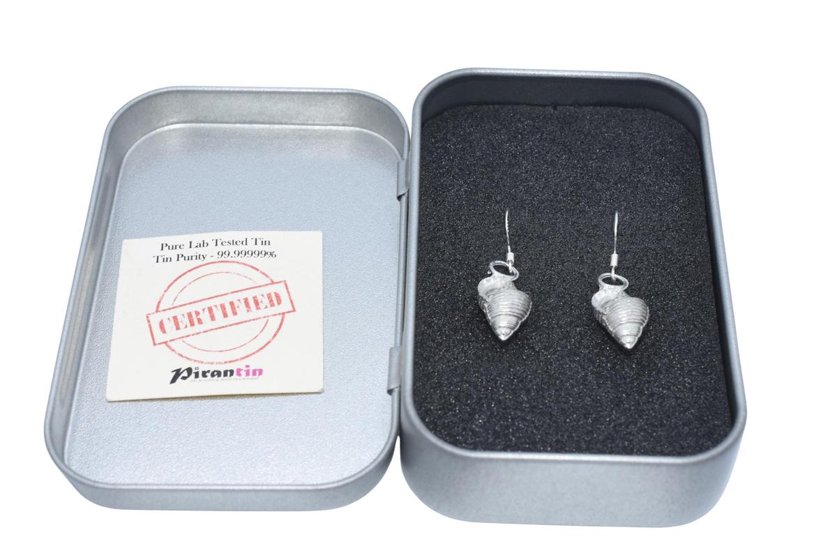 Tin Seashell Design Earrings - Anniversary or Birthday Gift. Nautical Themed Gift.