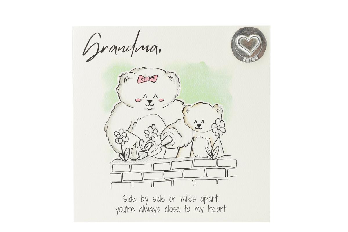 Grandma Bear Gardening Card – Watercolor Design with Metal Token