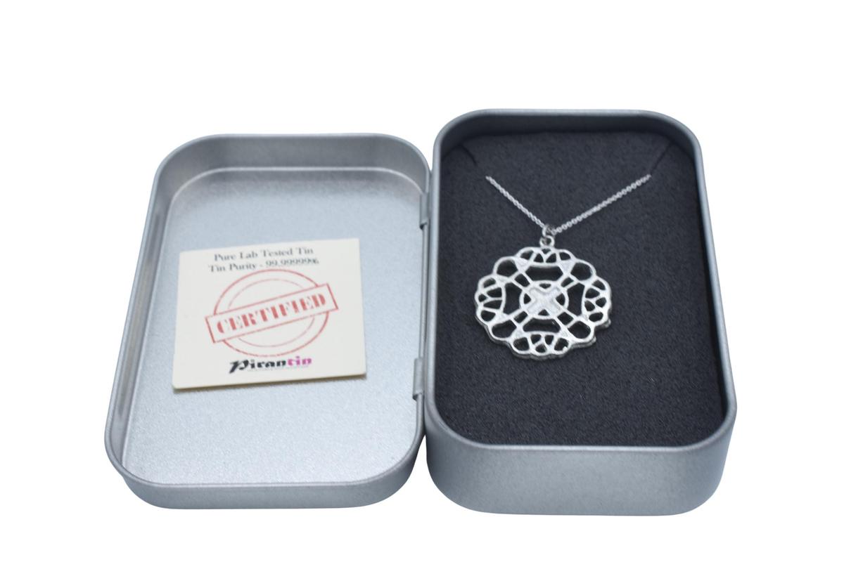 Tin Intricate Swirl Design Pendant/Necklace. 10th Wedding Anniversary. Birthday.