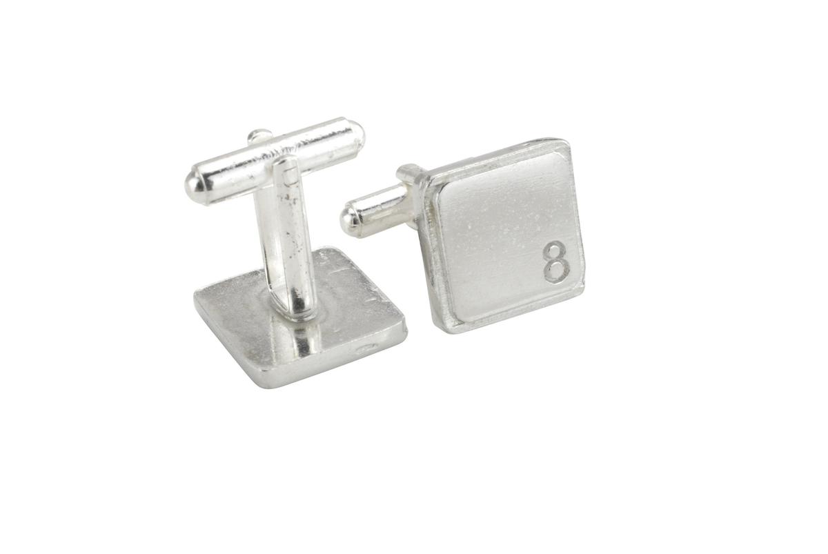 Polished Square Tin Cufflinks with '8' Engraved - 8th Anniversary