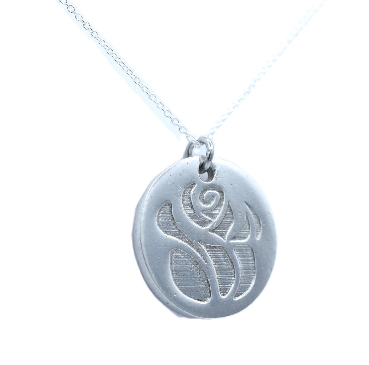 Tin Rose Design Circular Pendant Necklace – 10th Anniversary Gift, Pure Tin
