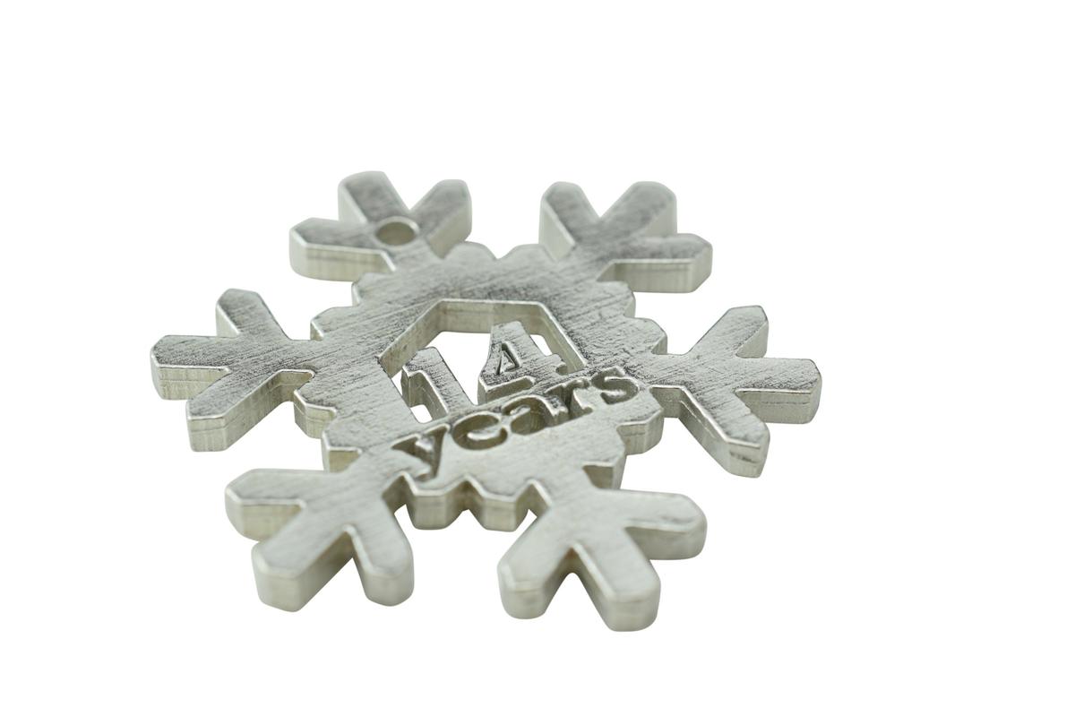 14 Year Cut Out Metal Snowflake Christmas Tree Hanging Decoration - 14th Wedding Anniversary