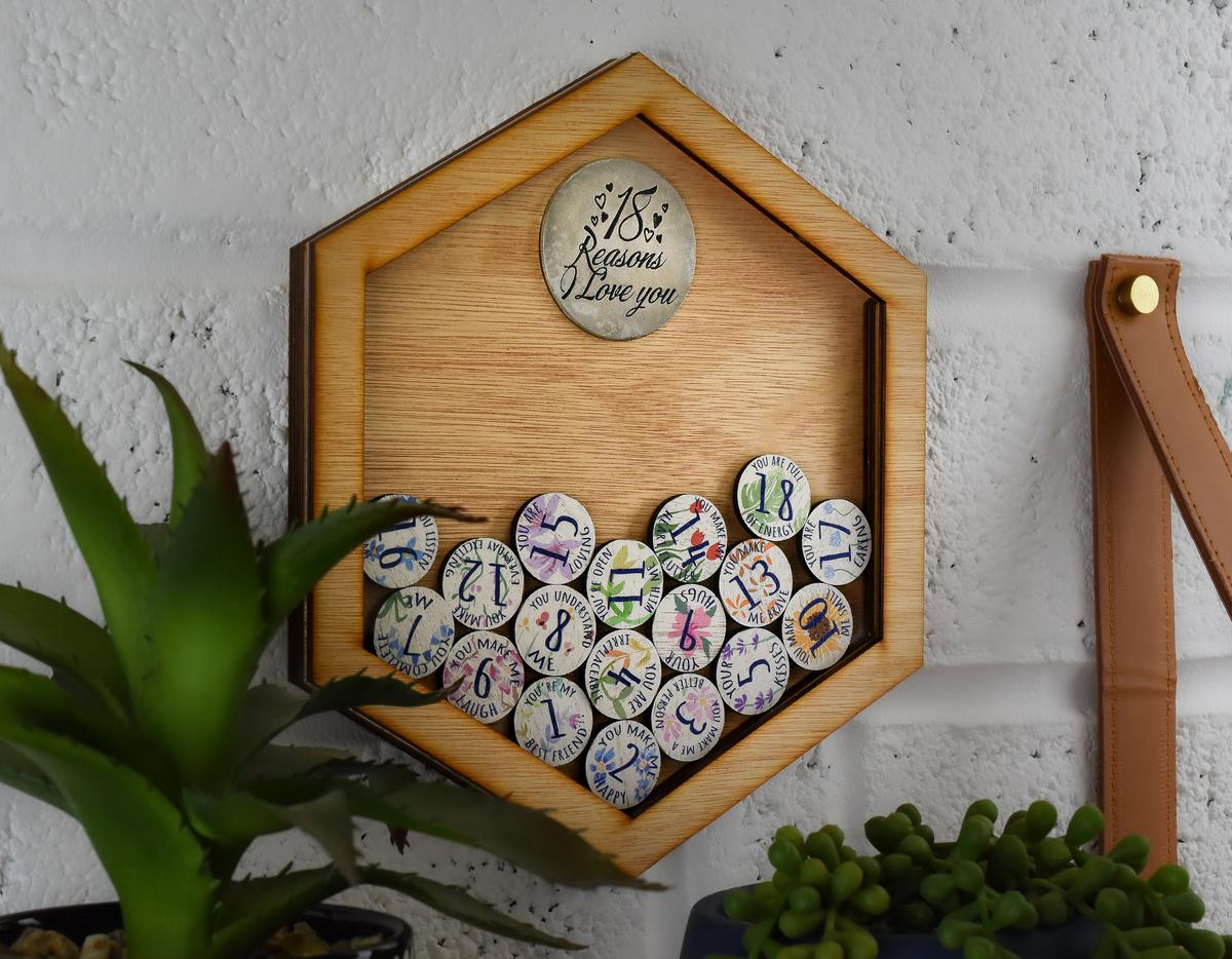 18th Anniversary 18 Reasons I Love You Wooden Wall Frame - Full Colour Love Tokens
