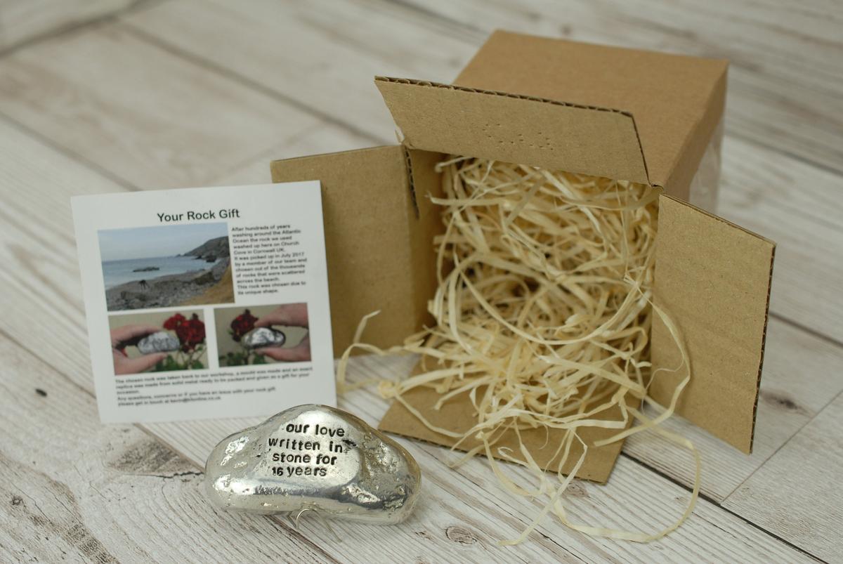 Our Love Written in Stone for 16 Year - Quality Tin Rock for your Anniversary