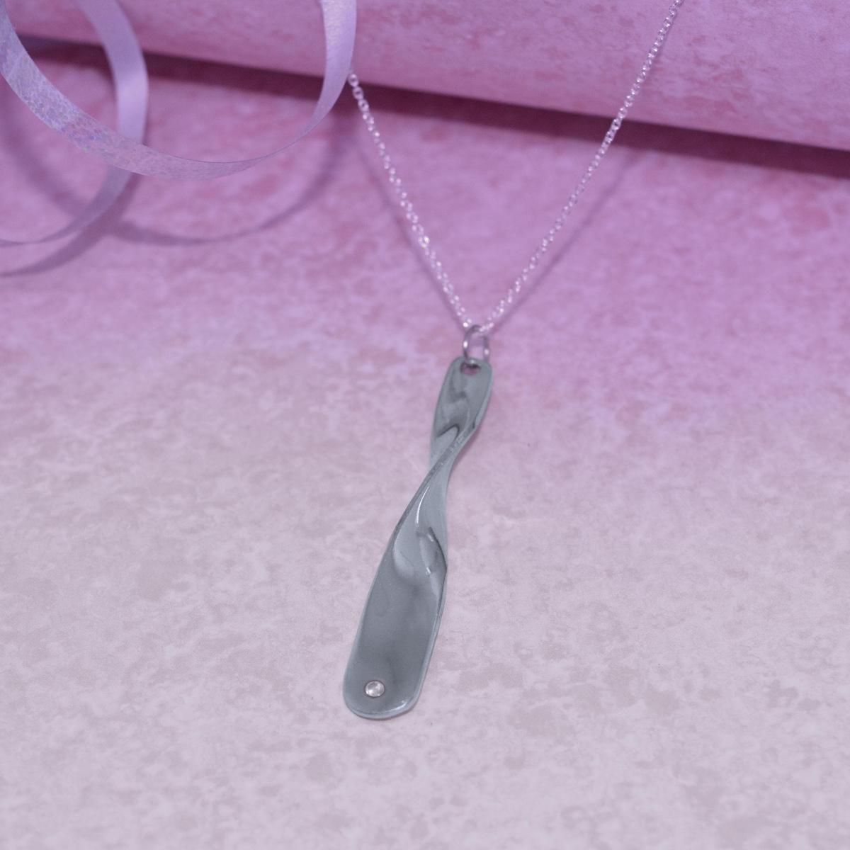 Ten Year Anniversary Tin and Diamond Twist Drop Pendant
