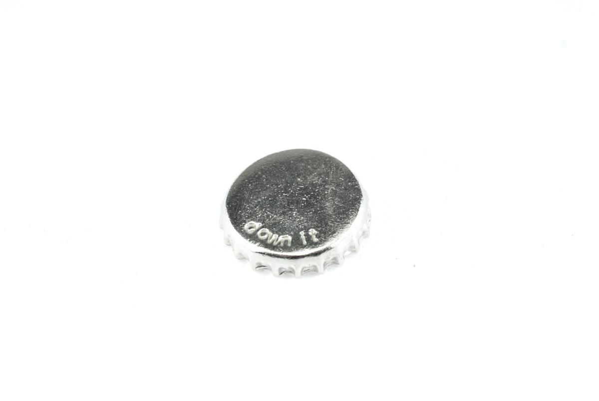 Down It. Tin Bottle Cap Keyring/Keychain. Token.  Birthday. Anniversary. Fathers Day. Best Man.