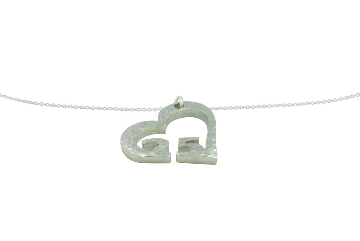 25th Anniversary Beaten Heart Pendant with Sterling Silver Chain
