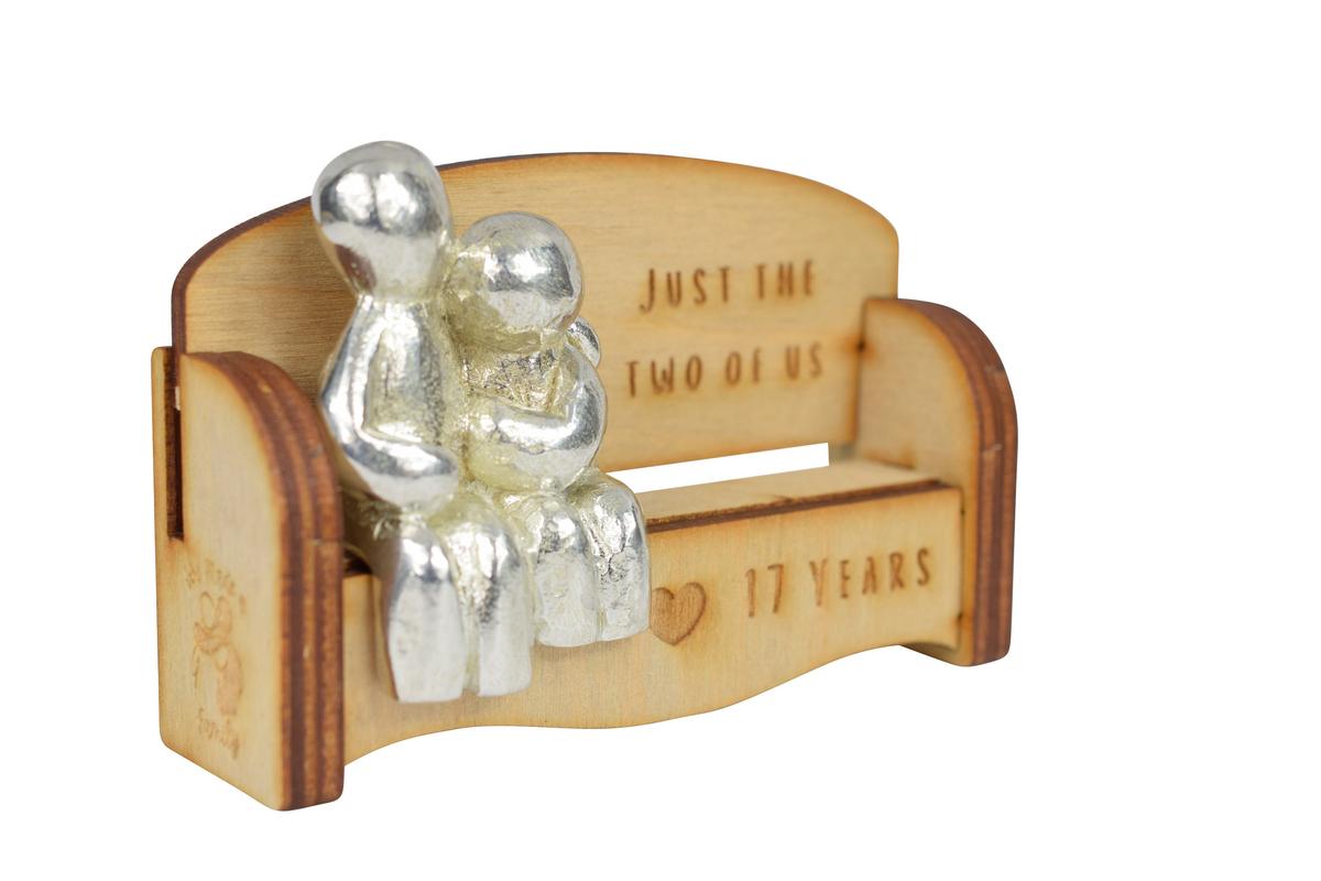 17 Year Anniversary Gift for Couples | Cuddling Couple Wooden Sofa Bench Figurine | 17th Furniture Anniversary Keepsake, Handmade UK