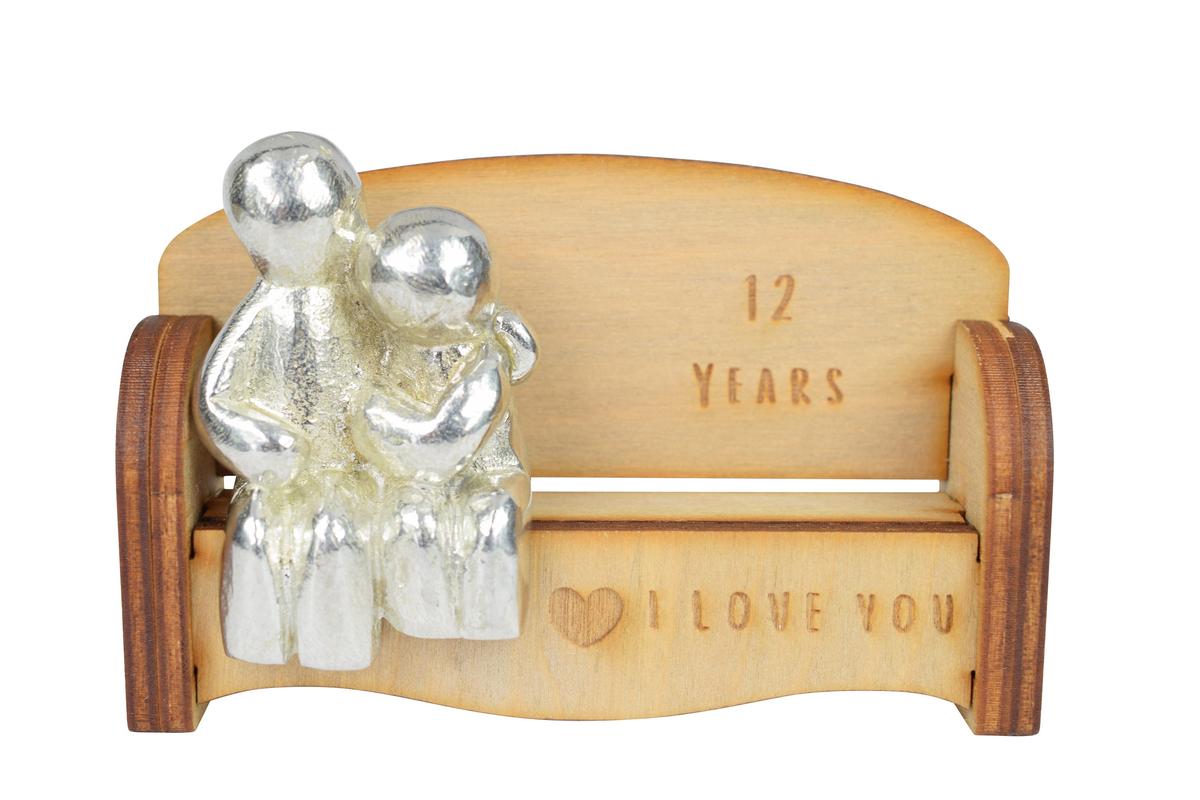 12 Years - Cuddling Couple on the Sofa | I Love You Gift | Wooden Sofa Bench | Part of the We Made a Family Range