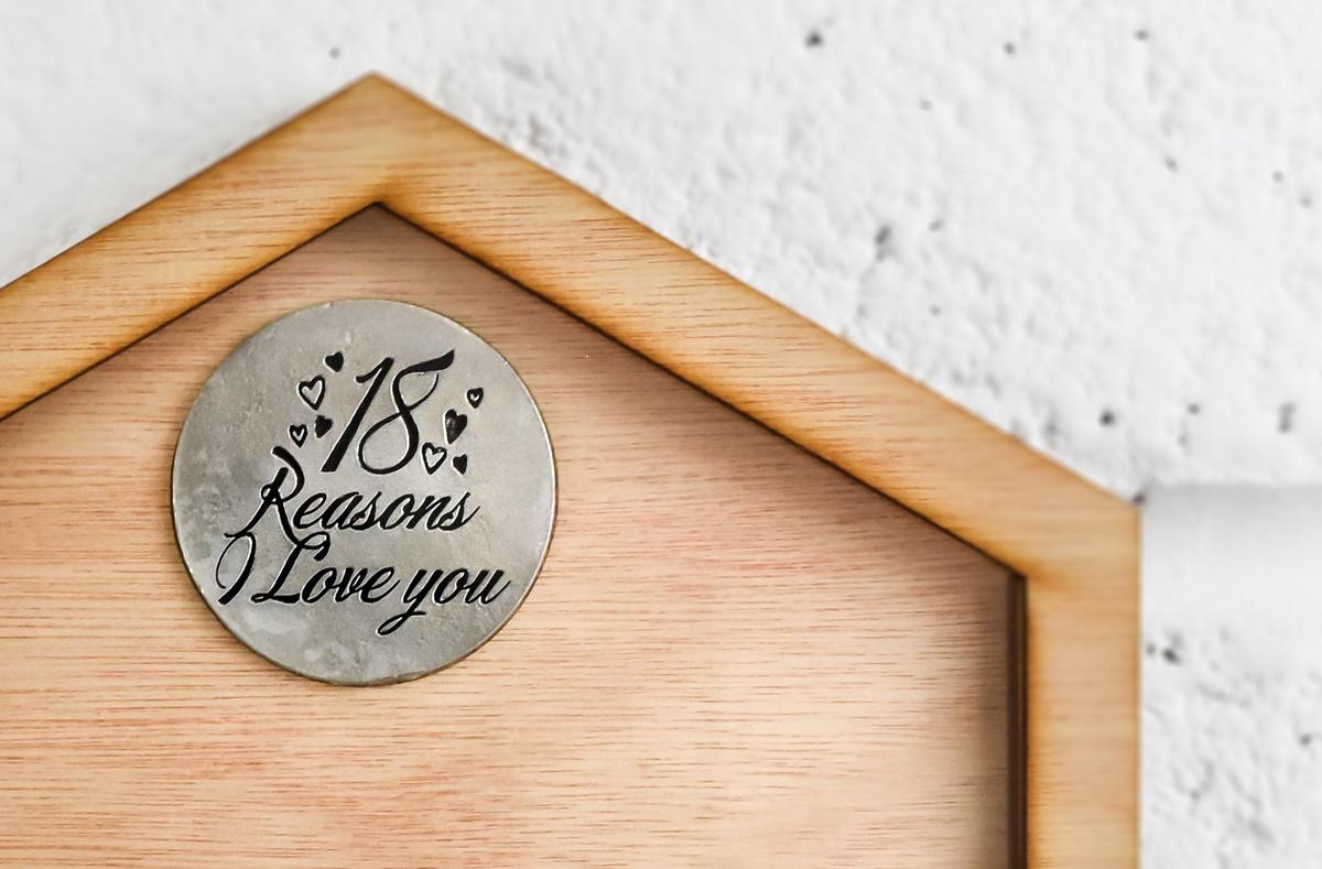 18th Anniversary 18 Reasons I Love You Wooden Wall Frame - Full Colour Love Tokens