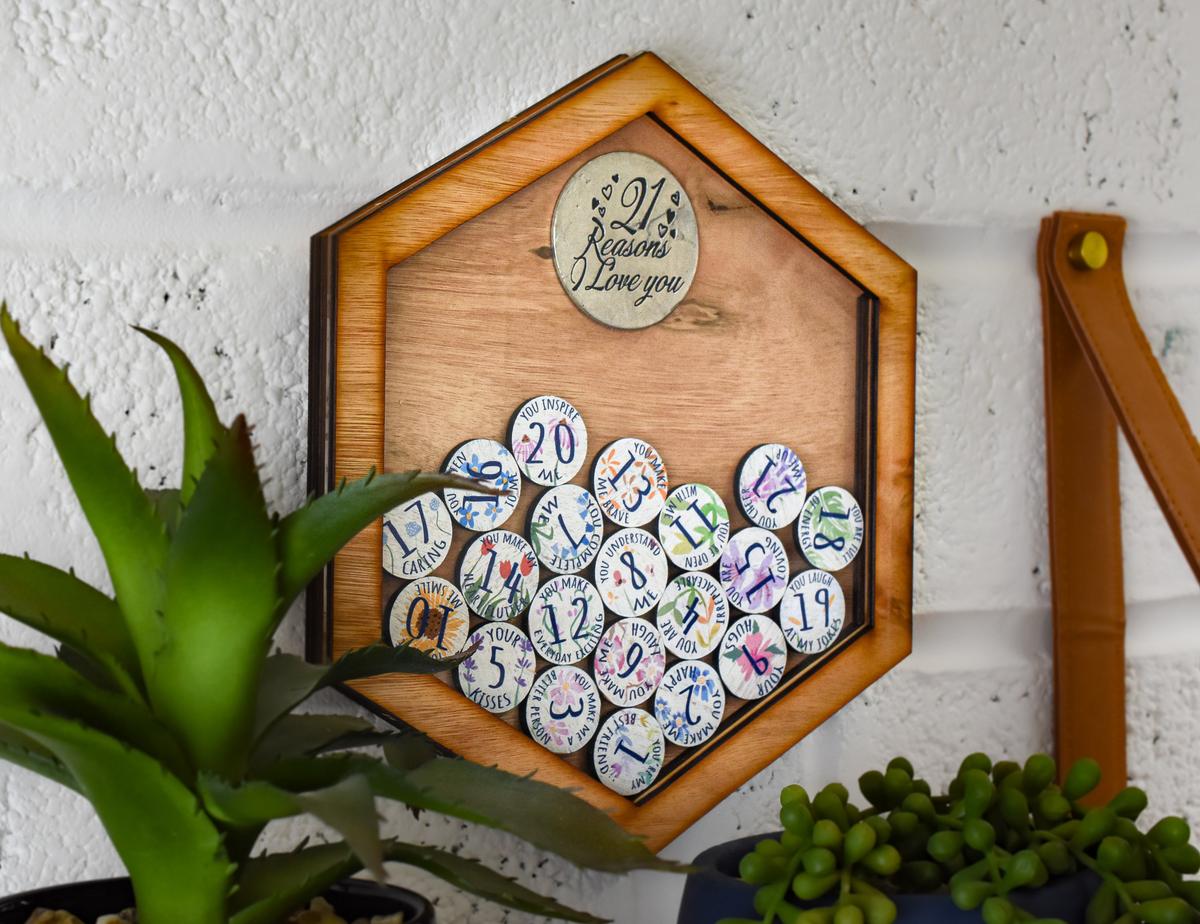 21st Anniversary 21 Reasons I Love You Wooden Wall Frame - Full Colour Love Tokens