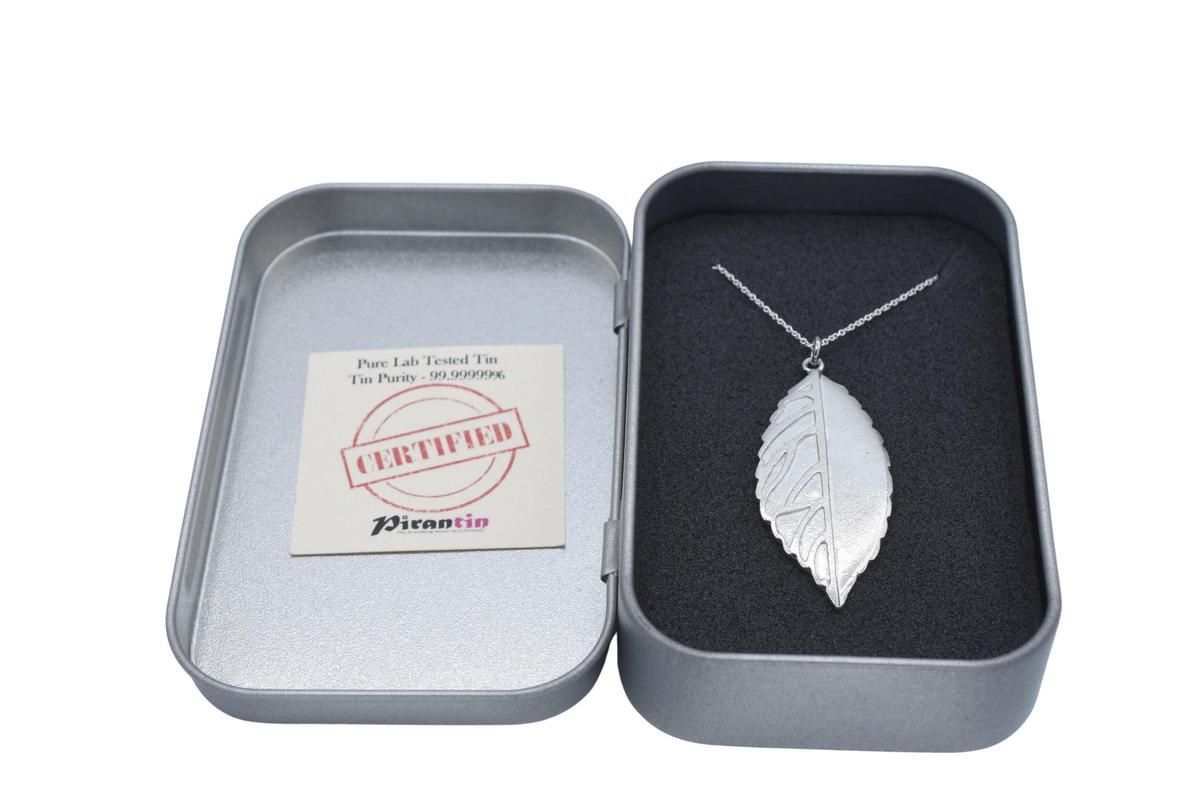 Tin Leaf Pendant/Necklace - 10th Wedding Anniversary. Birthday.