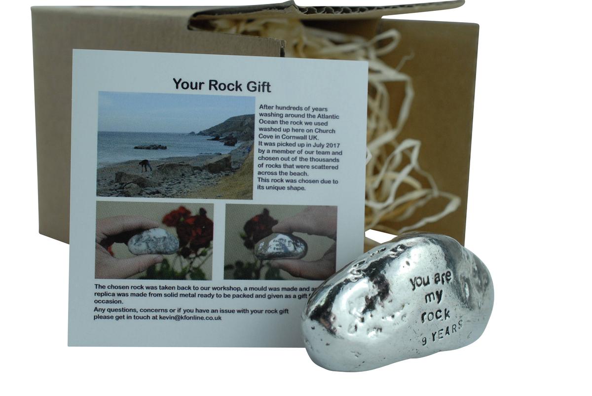 9th Anniversary You Are My Rock Gift Idea - Solid Metal Heavy Polished Rock Gift for 9 Year Anniversary
