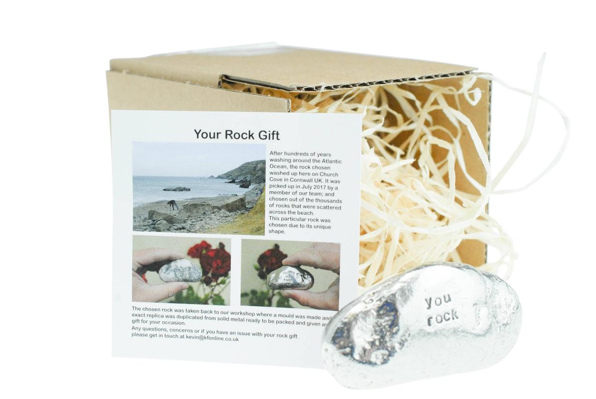 You Rock Gift - Solid Heavy Polished Metal Rock with "you rock" saying - Gift For Him and Her for Christmas, Anniversary or Valentines