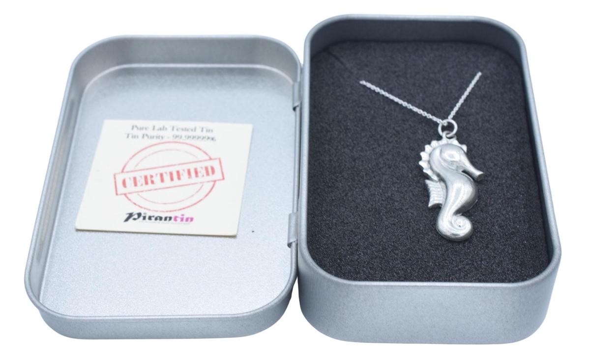 Tin Seahorse Pendant/Necklace (Large) - 10th Wedding Anniversary. Birthday.