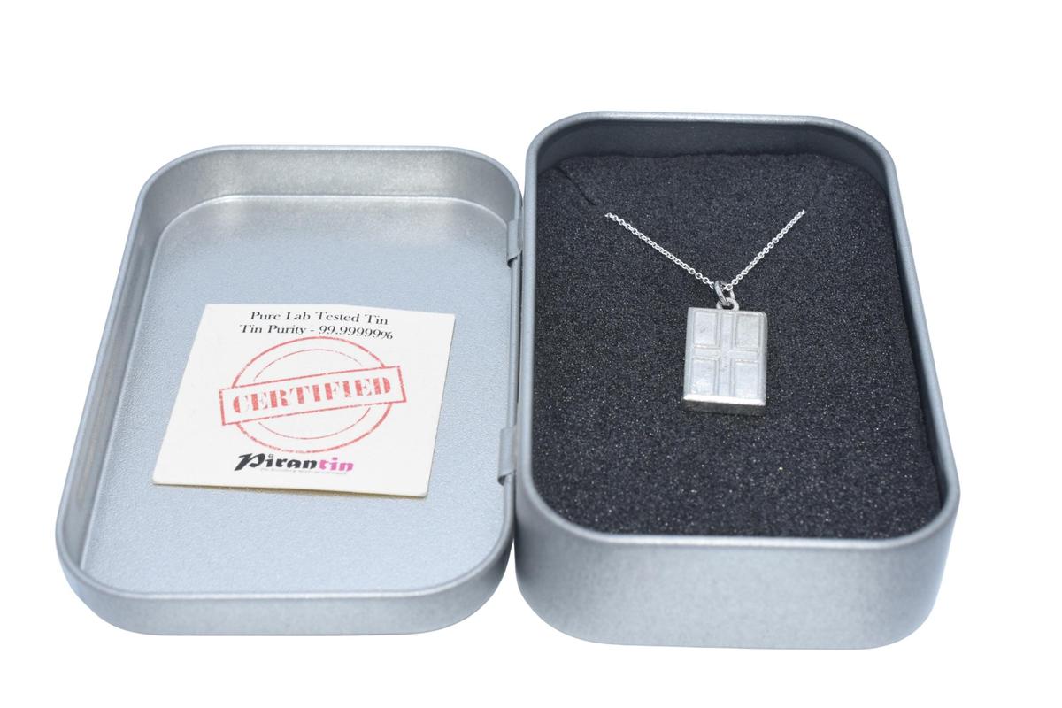 Tin Textured Flag Pendant Necklace – 10th Anniversary Gift, Pure Tin