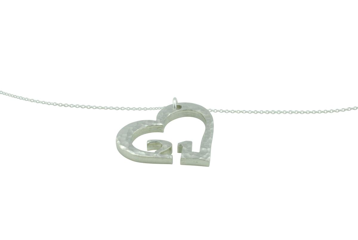 21st Anniversary Beaten Heart Pendant with Sterling Silver Chain