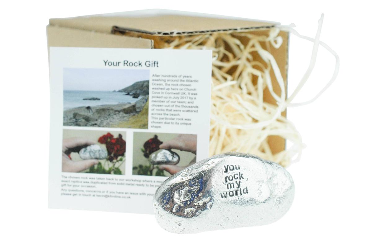 You Rock My World Gift - Solid Heavy Polished Metal Rock - Gift For Him and Her for Christmas or Valentines