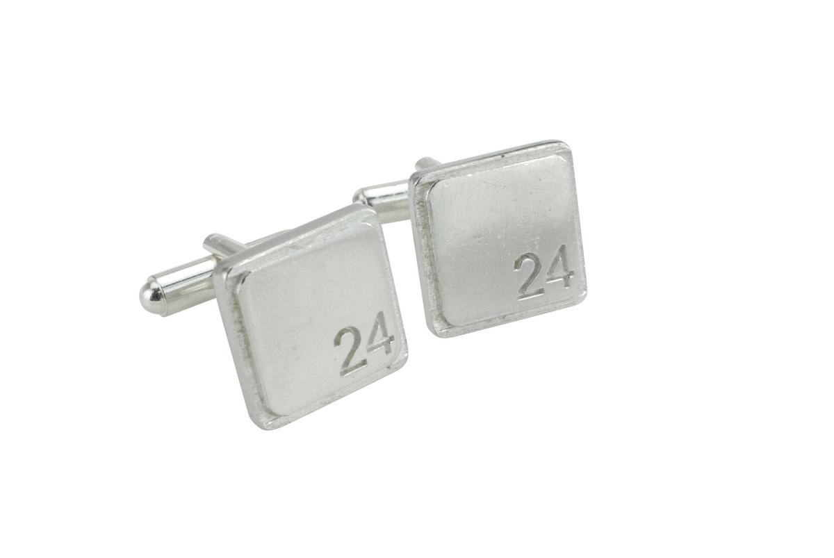 Polished Square Tin Cufflinks with '24' Engraved - 24th Anniversary