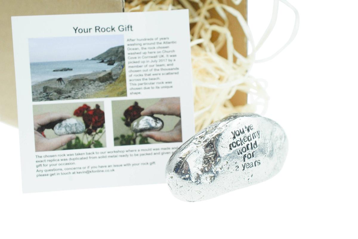 2 Year Anniversary Gift, You've Rocked My World For 2 Years - Solid Metal Heavy Casted Rock