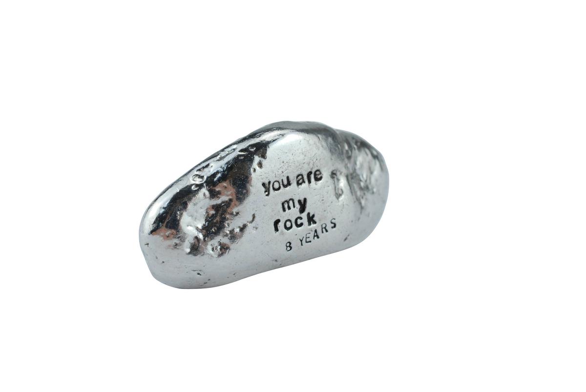8th Anniversary You Are My Rock Gift Idea - Solid Metal Heavy Polished Rock Gift for 8 Year Anniversary