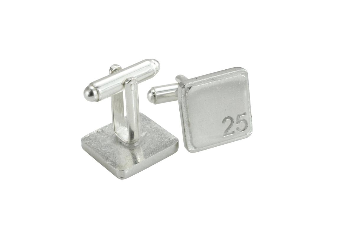Polished Square Tin Cufflinks with '25' Engraved - 25th Anniversary