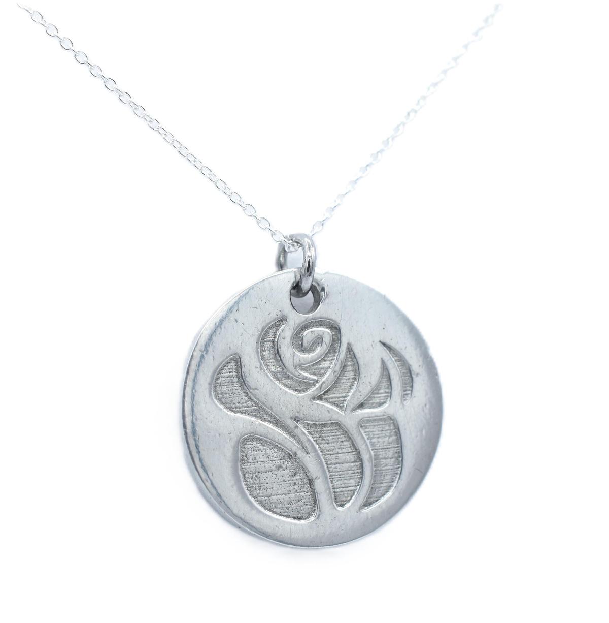 Tin Rose Design Circular Pendant Necklace – 10th Anniversary Gift, Pure Tin