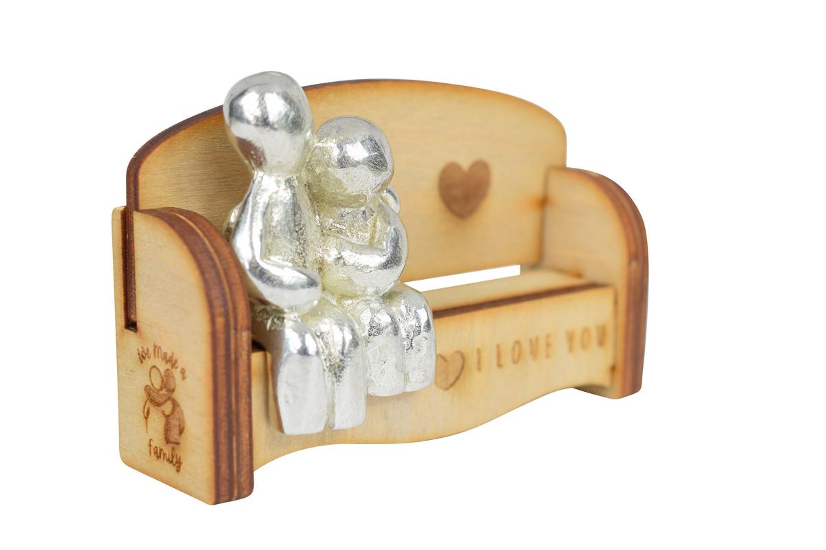 Anniversary Gift for Couples | Cuddling Couple on Wooden Sofa Bench Figurine | 'I Love You' Romantic Keepsake, Handmade UK