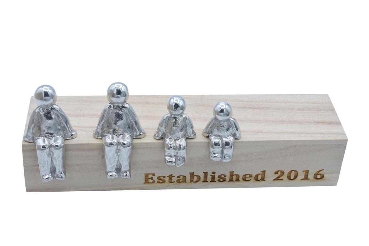 Established Family box - Tin sculpture figures with a wooden box inscribed with Established 2016, or year of your choice