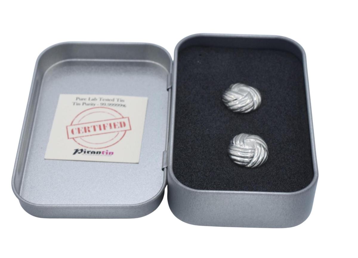 Celtic Knot Effect Tin Cufflinks - 10th Wedding Anniversary Mens gift