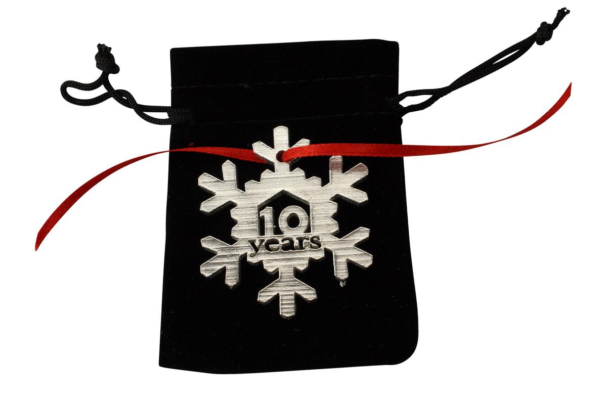 10 Year Cut Out Metal Snowflake Christmas Tree Hanging Decoration - 10th Wedding Anniversary