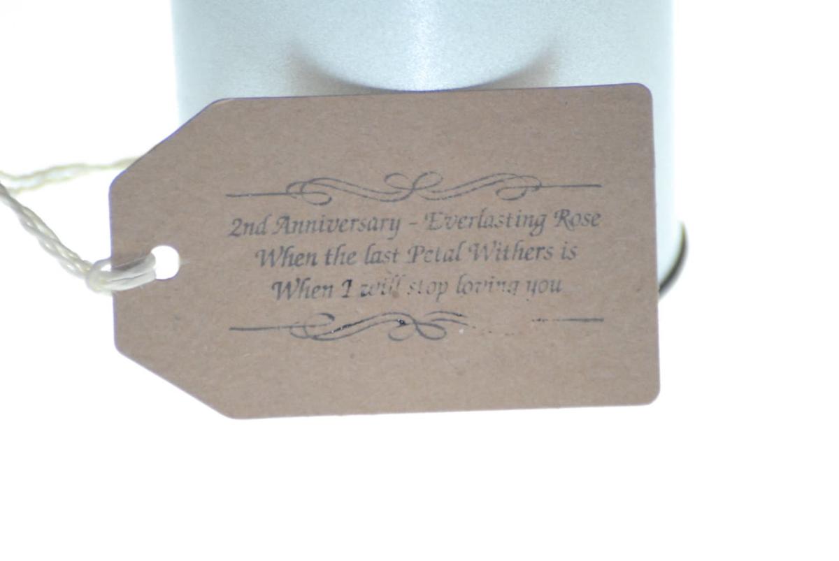 2nd Anniversary Gift - Solid Metal Everlasting Rose with Gift Tag