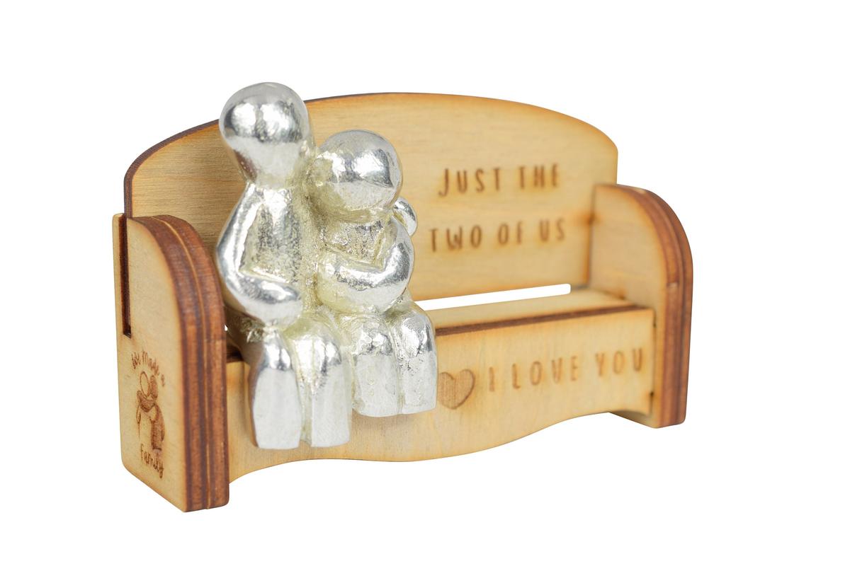 Anniversary Gift for Couples | 'Just the Two of Us' Cuddling Couple on Wooden Sofa Bench | Romantic Keepsake, Handmade UK