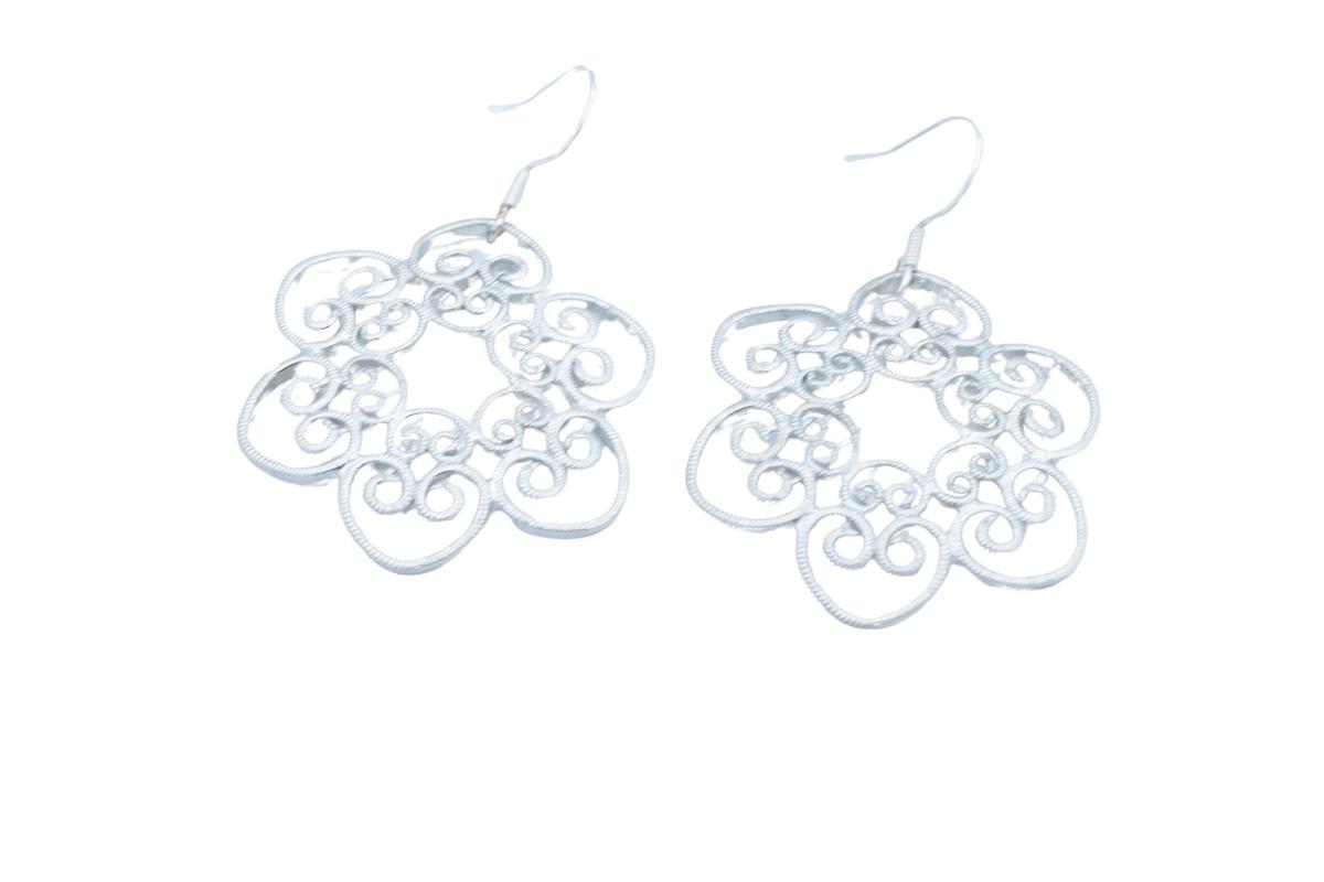 Tin Intricate Flower Shape Design Earrings - Anniversary or Birthday Gift
