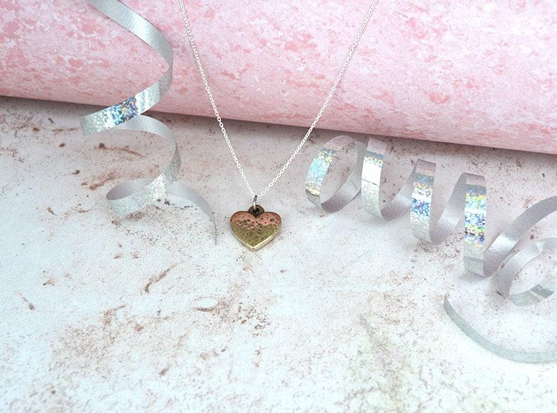 Bronze Beaten Heart Pendant - Anniversary & Birthday Gift