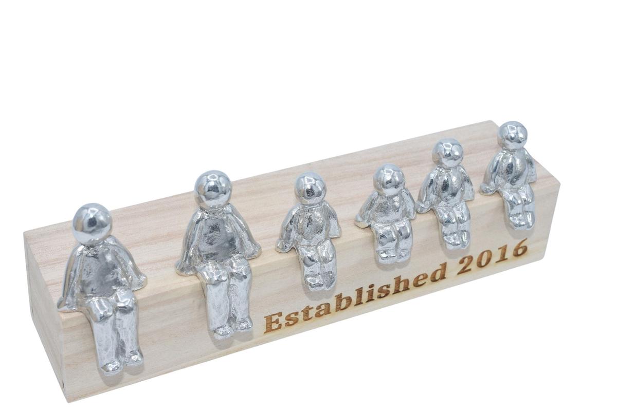 Established Family box - Tin sculpture figures with a wooden box inscribed with Established 2016, or year of your choice