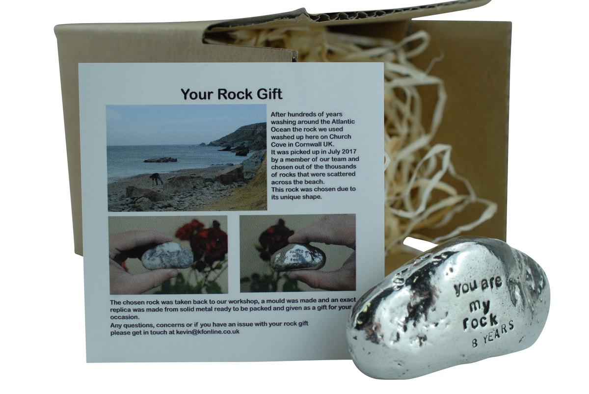 8th Anniversary You Are My Rock Gift Idea - Solid Metal Heavy Polished Rock Gift for 8 Year Anniversary