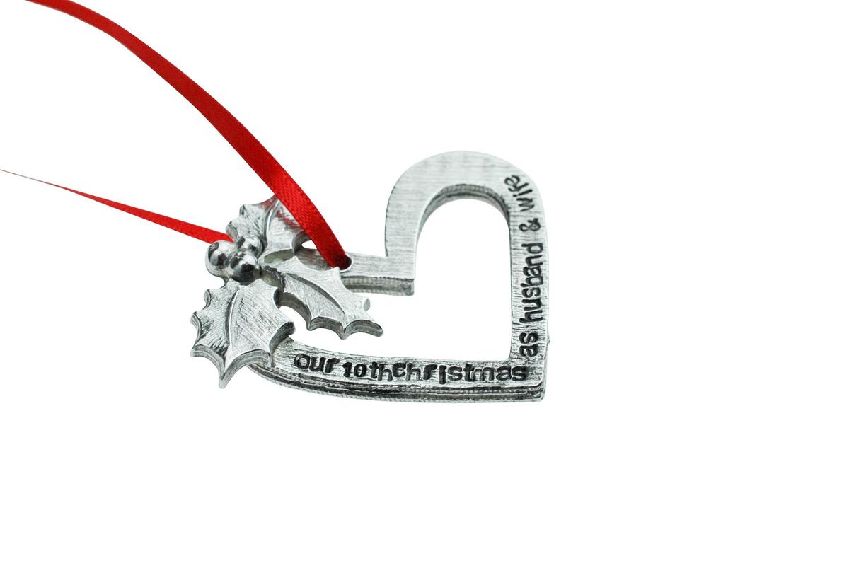 10 Year Anniversary Christmas Tree Ornament - Reads Our 10th Christmas as Husband & Wife